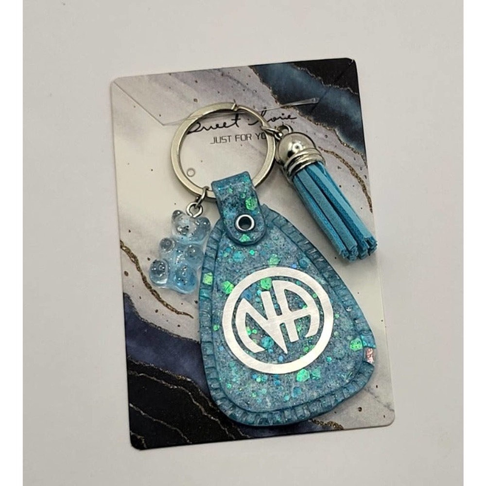 NA Narcotics Anonymous resin glitter baby blue keytag! Custom clean date added!